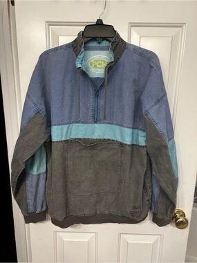 unisex vintage PCH Pullover Half-Zip Sweatshirt in Blue, Teal, Charcoal